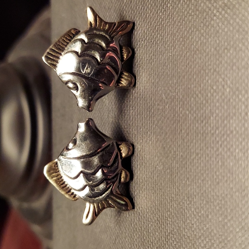 Coastal Silver & Gold KISSING FISH PIERCED EARRINGS LIKE NEW! Y2K